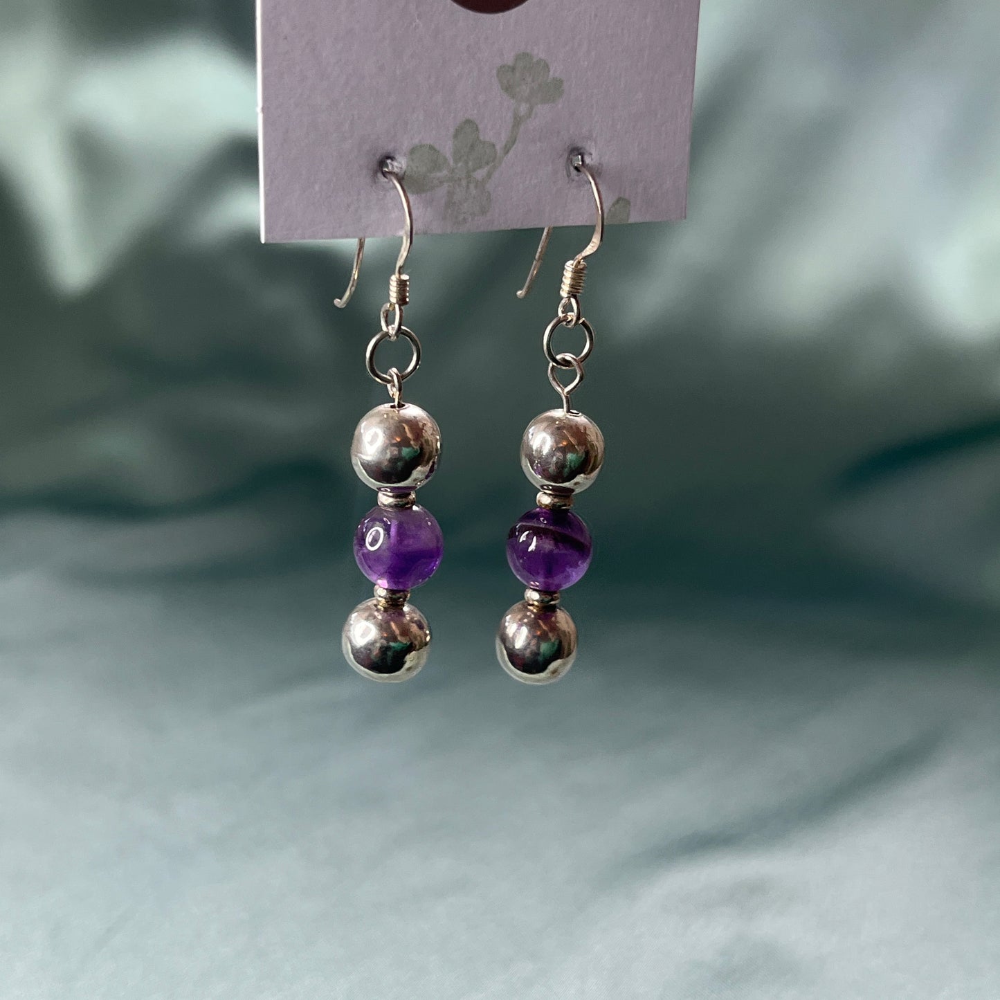 Silver Earrings With Amethyst Beads