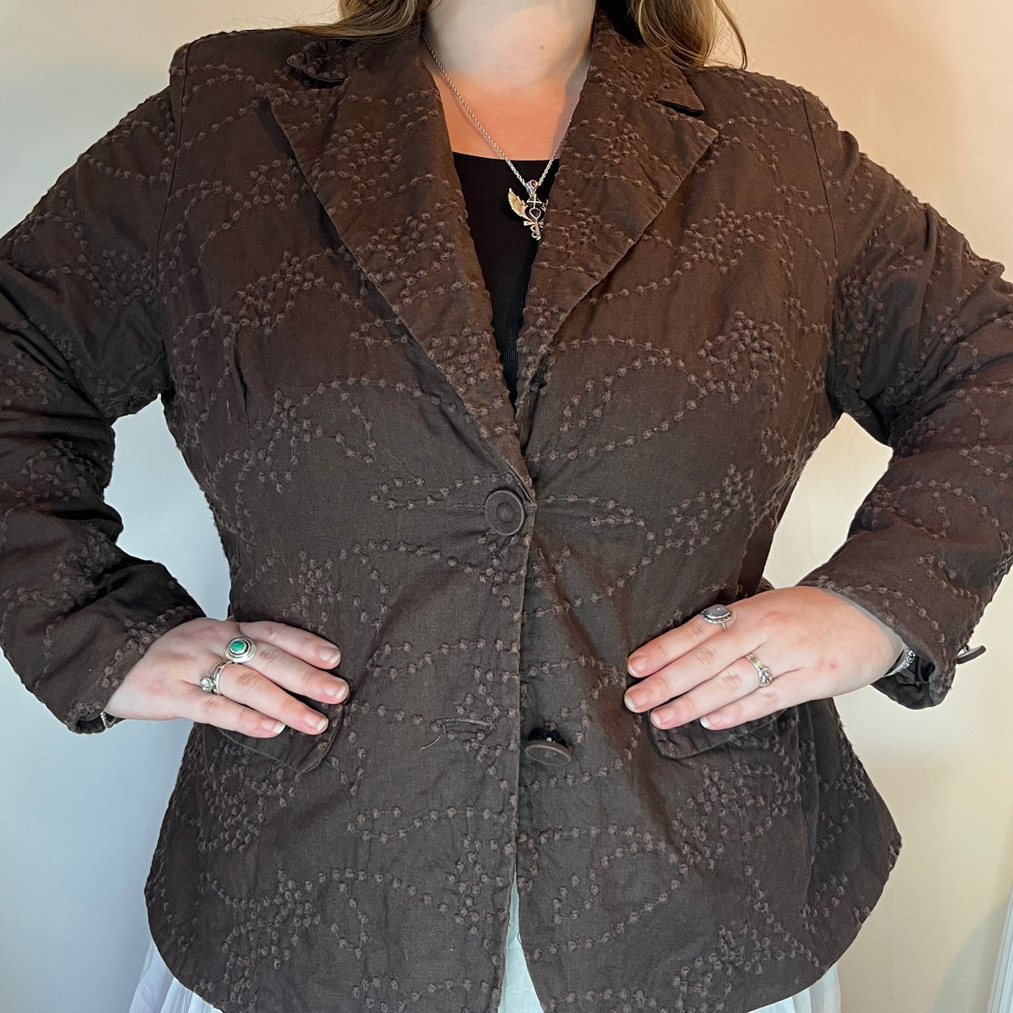 Vintage Brown Embroidered Blazer - UK 24