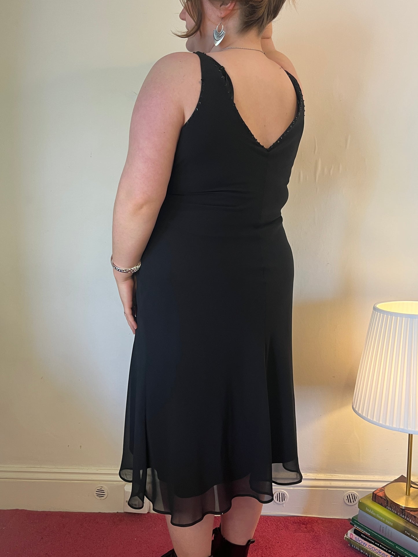 Vintage black chiffon sequin occasion dress - UK 22