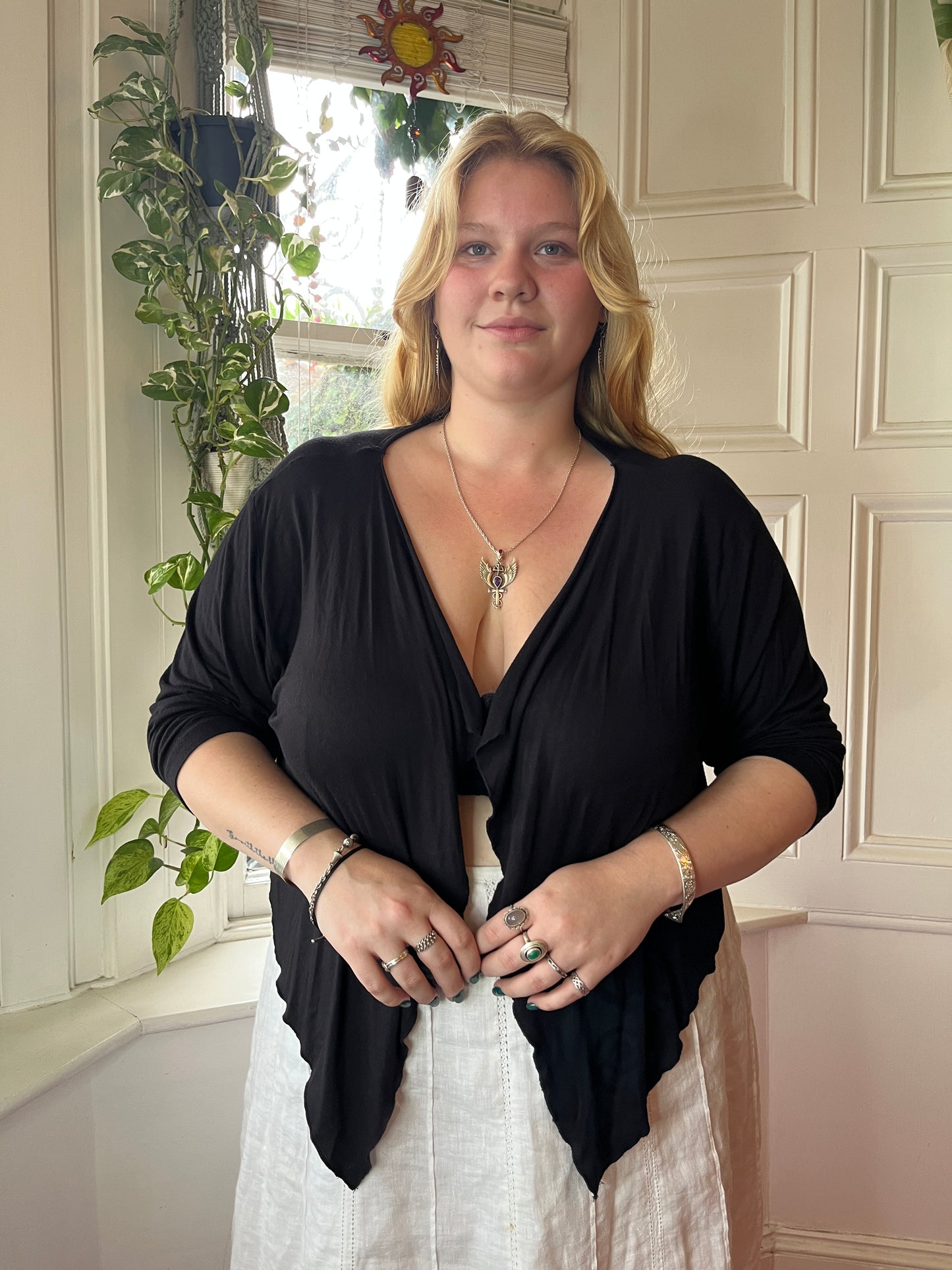 Vintage Black Tie Front Top - UK 24