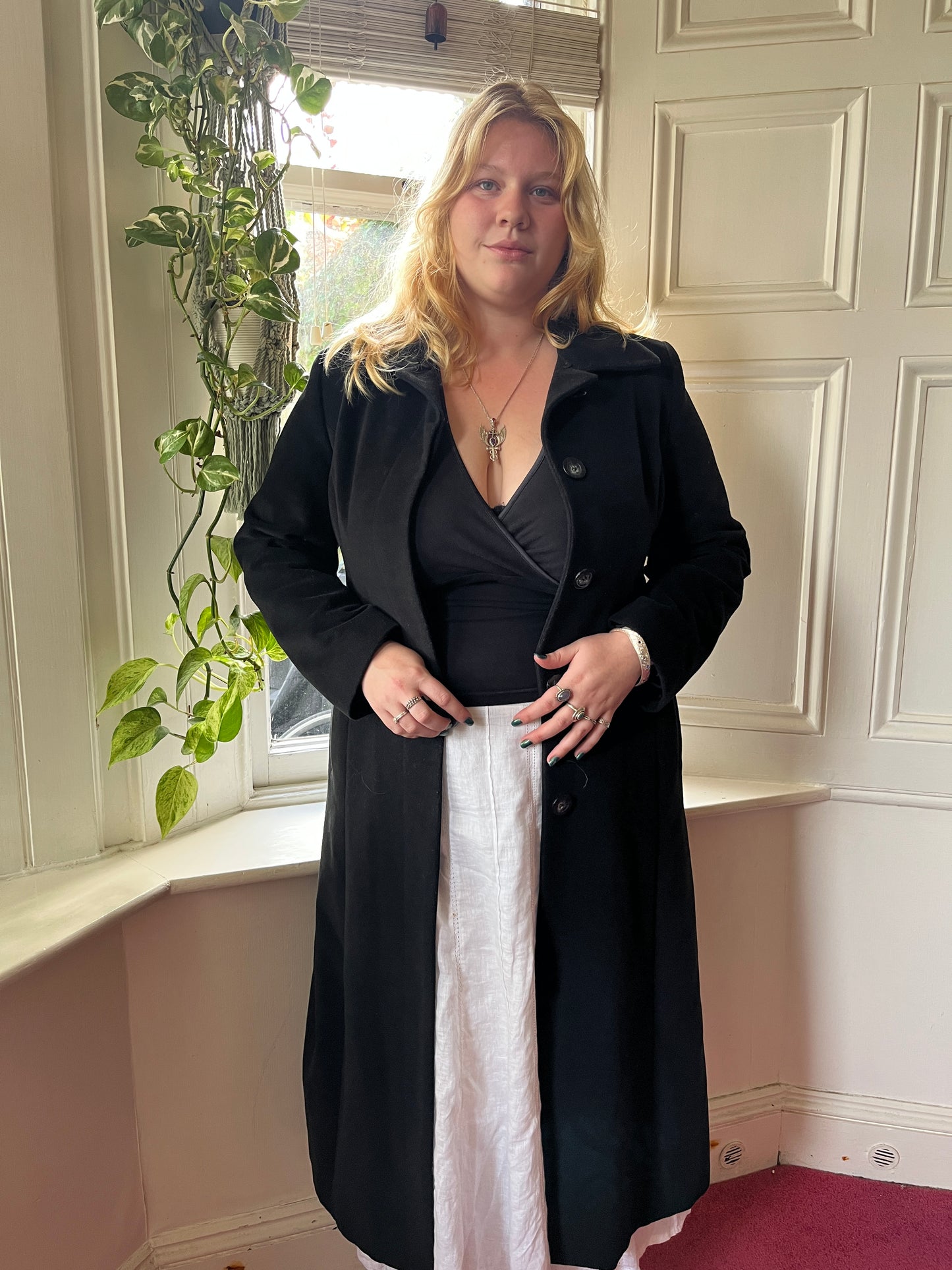 Vintage Black Wool Longline Coat - UK 14