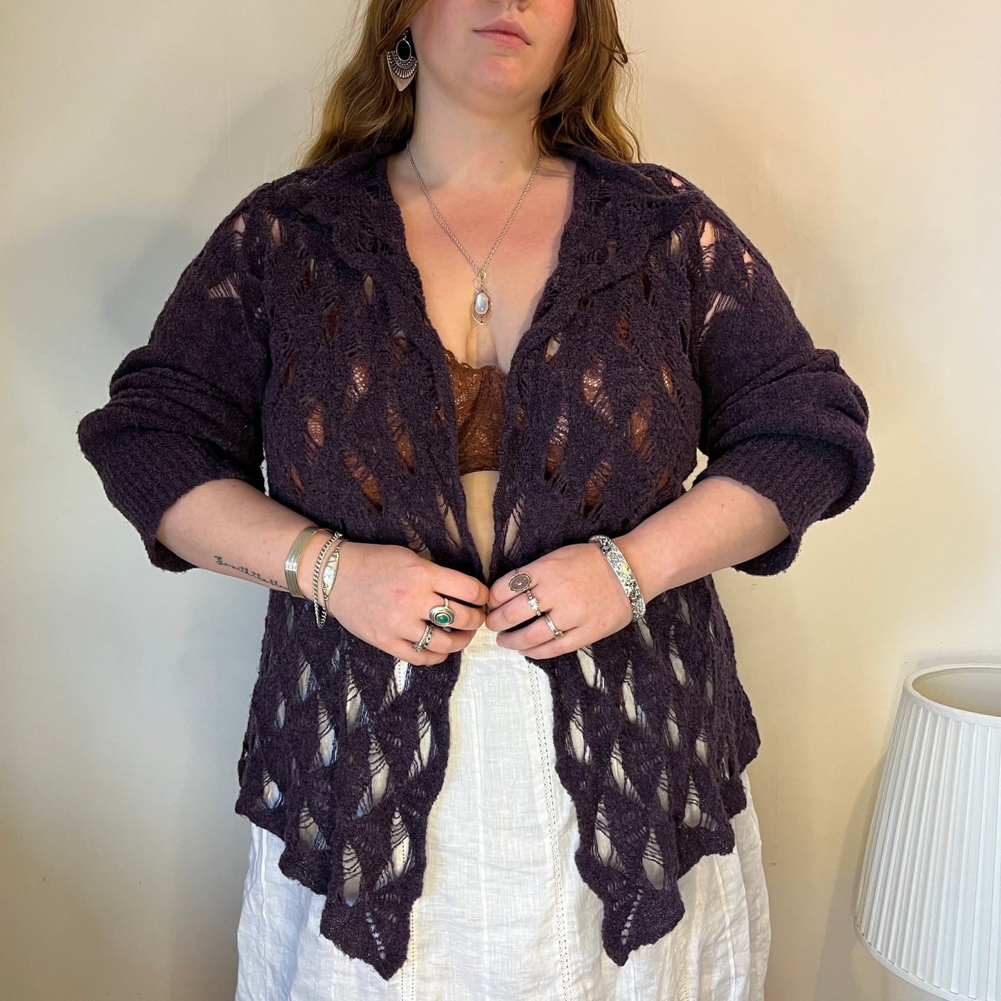 Vintage handmade purple knit cardigan - UK 26
