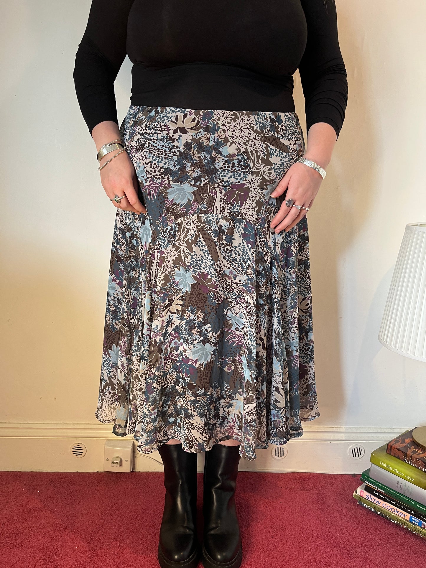 Vintage Floral Mesh Midi Skirt – UK 20