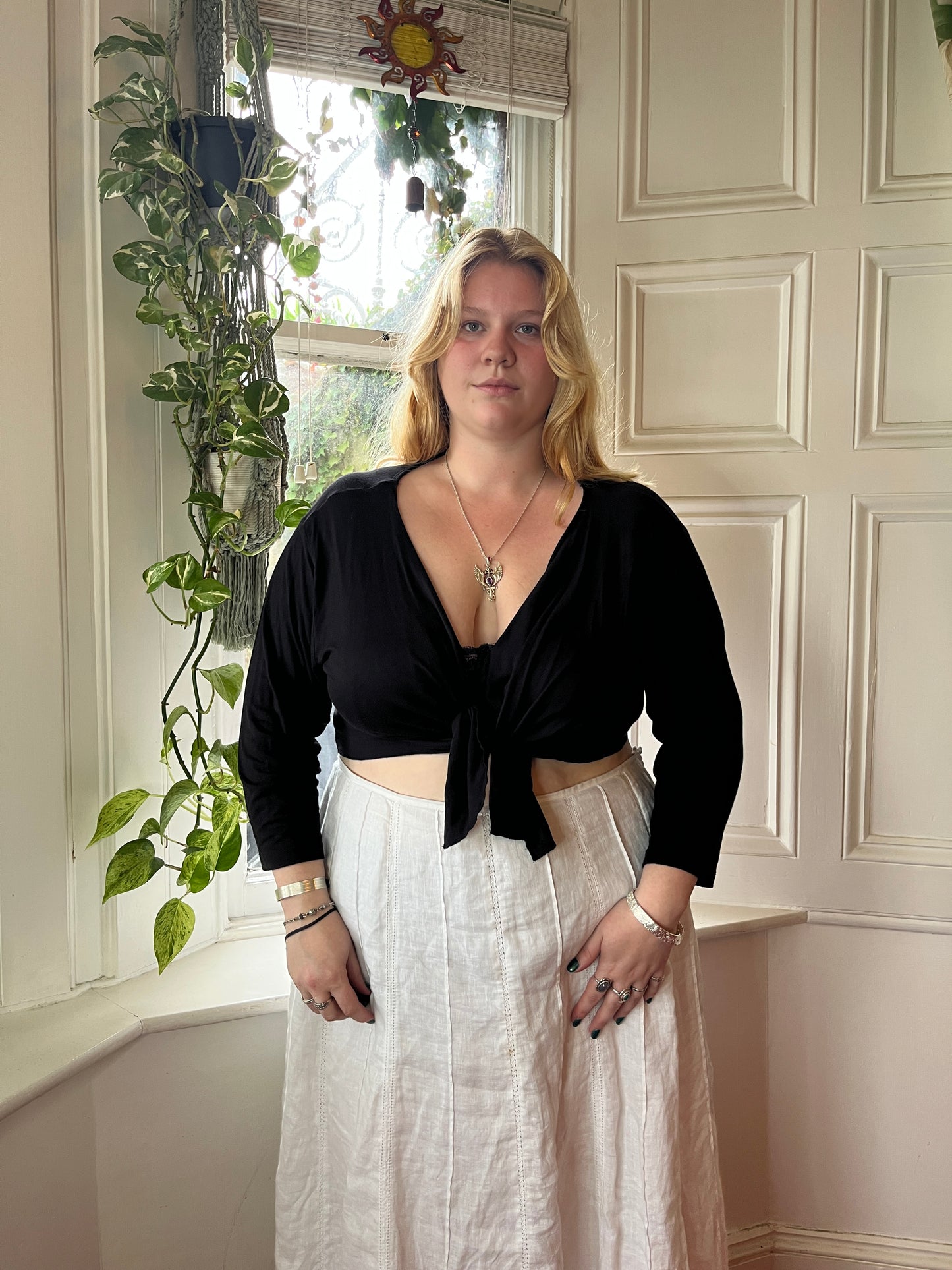 Vintage Black Tie Front Top - UK 24