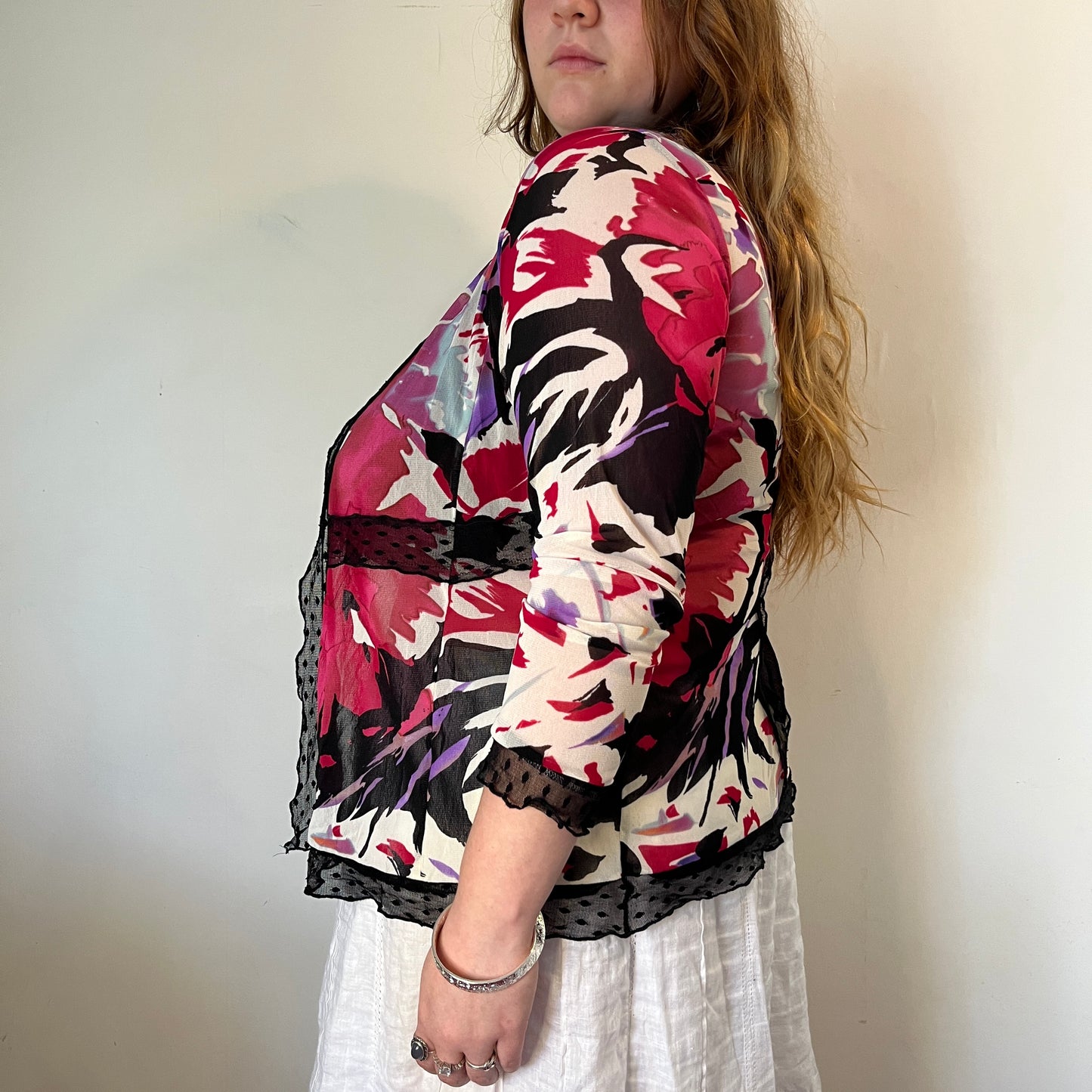 Sheer Floral Mesh Tie-Front Top – UK 18