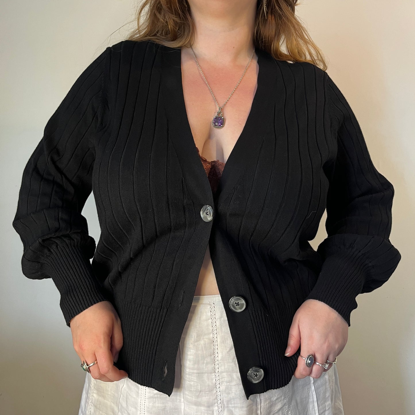 Classic Ribbed Black Cardigan – UK 24