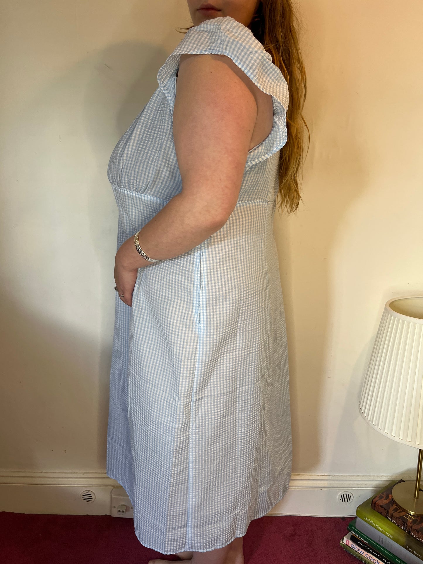 Powder Blue Gingham Ruffle Dress – UK 24