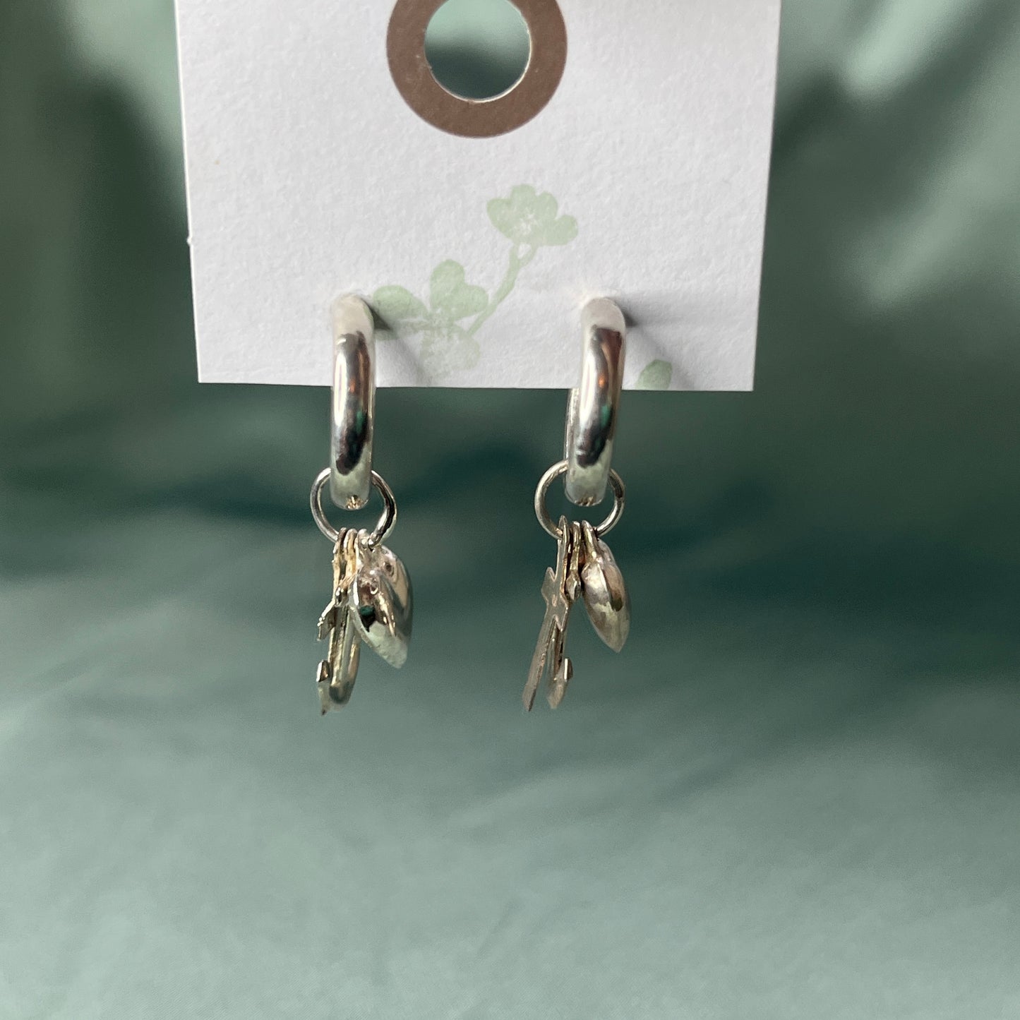 Silver Hoop Earrings With Faith, Hope and Charity Charms