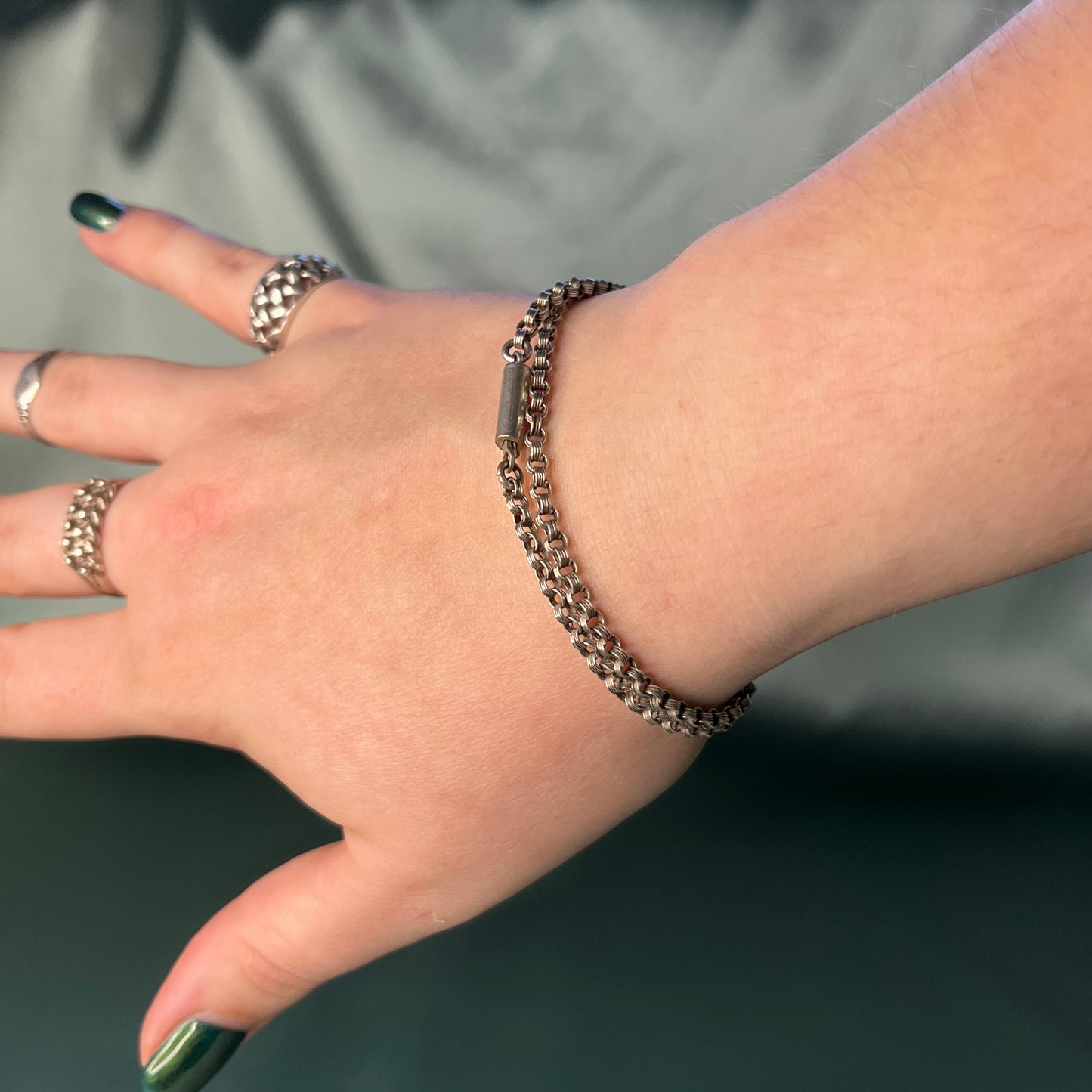 Thin Silver Cable Chain Double Wrap Bracelet