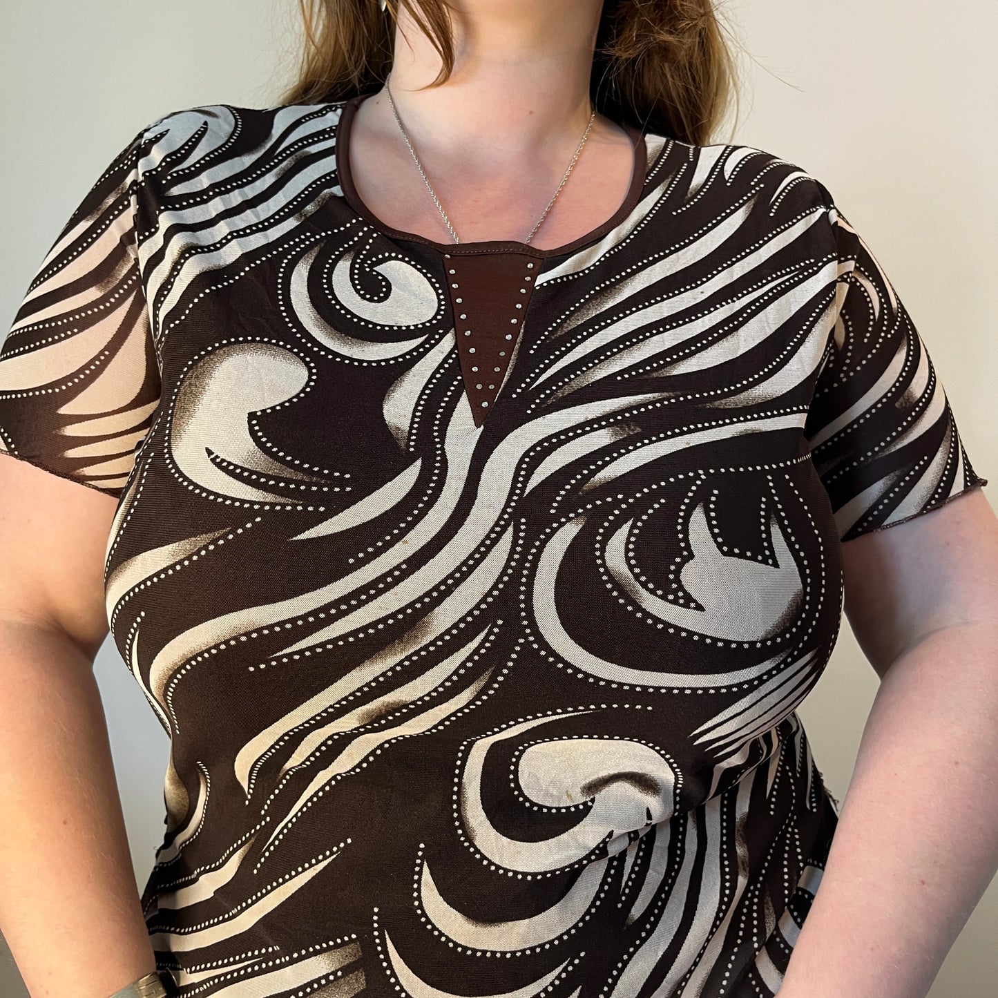 Vintage brown swirl mesh top - UK 24