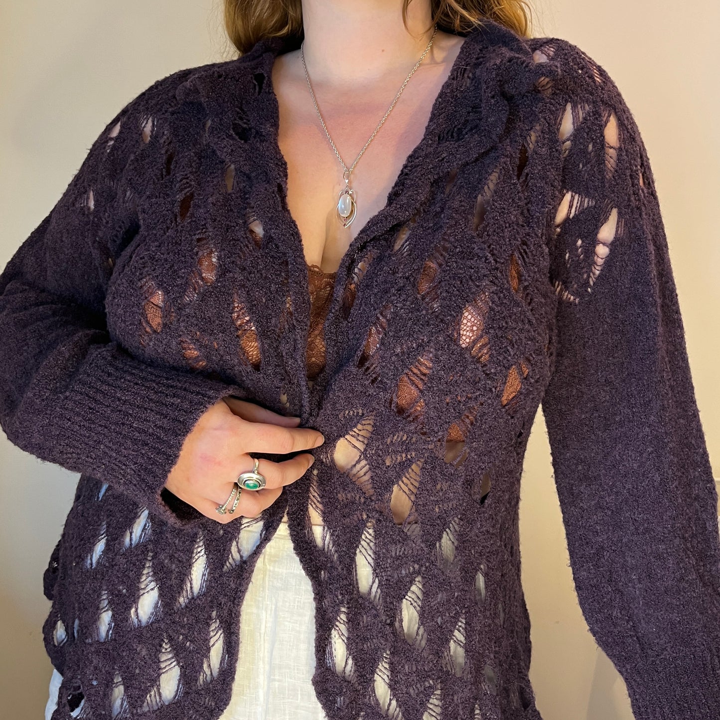 Vintage handmade purple knit cardigan - UK 26