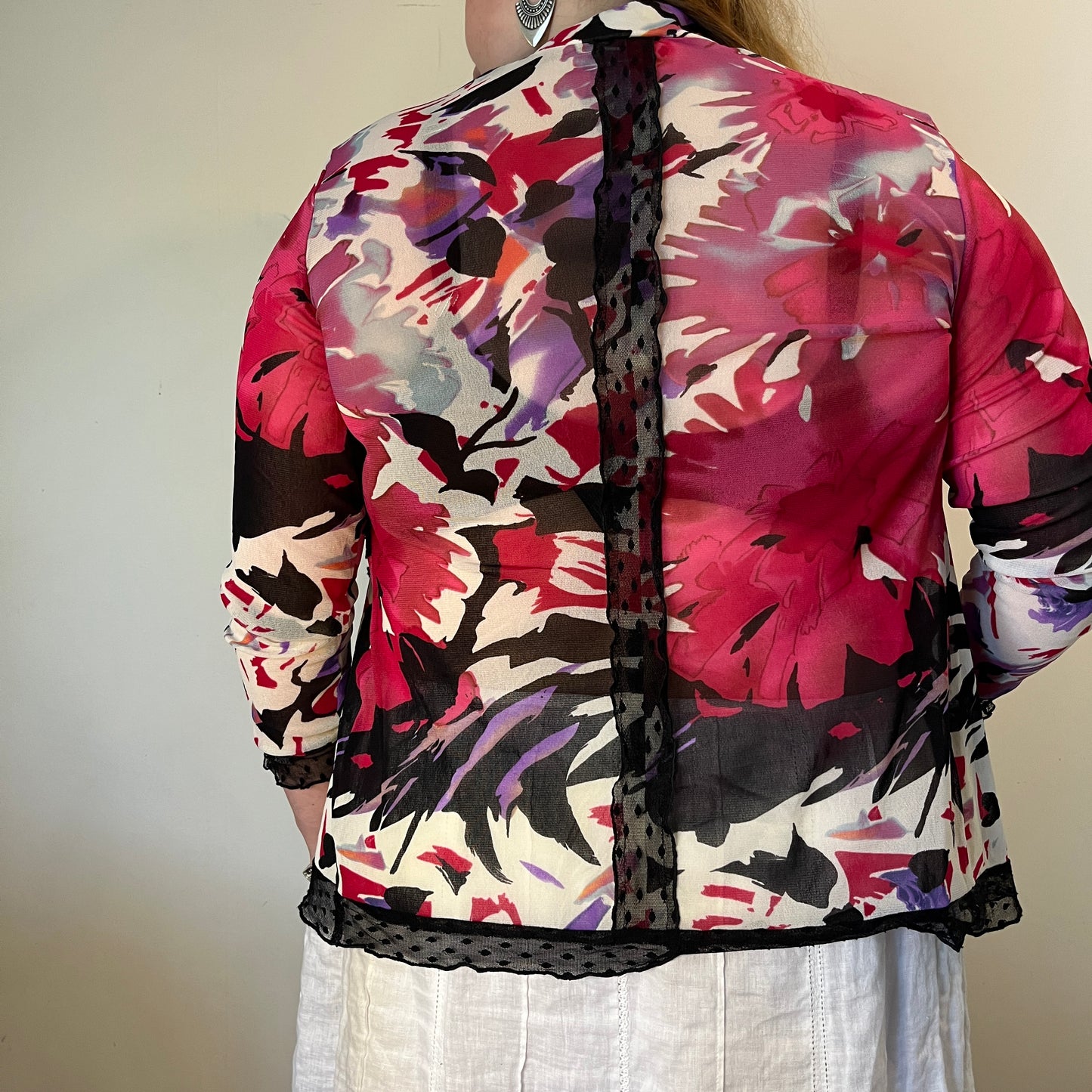 Sheer Floral Mesh Tie-Front Top – UK 18