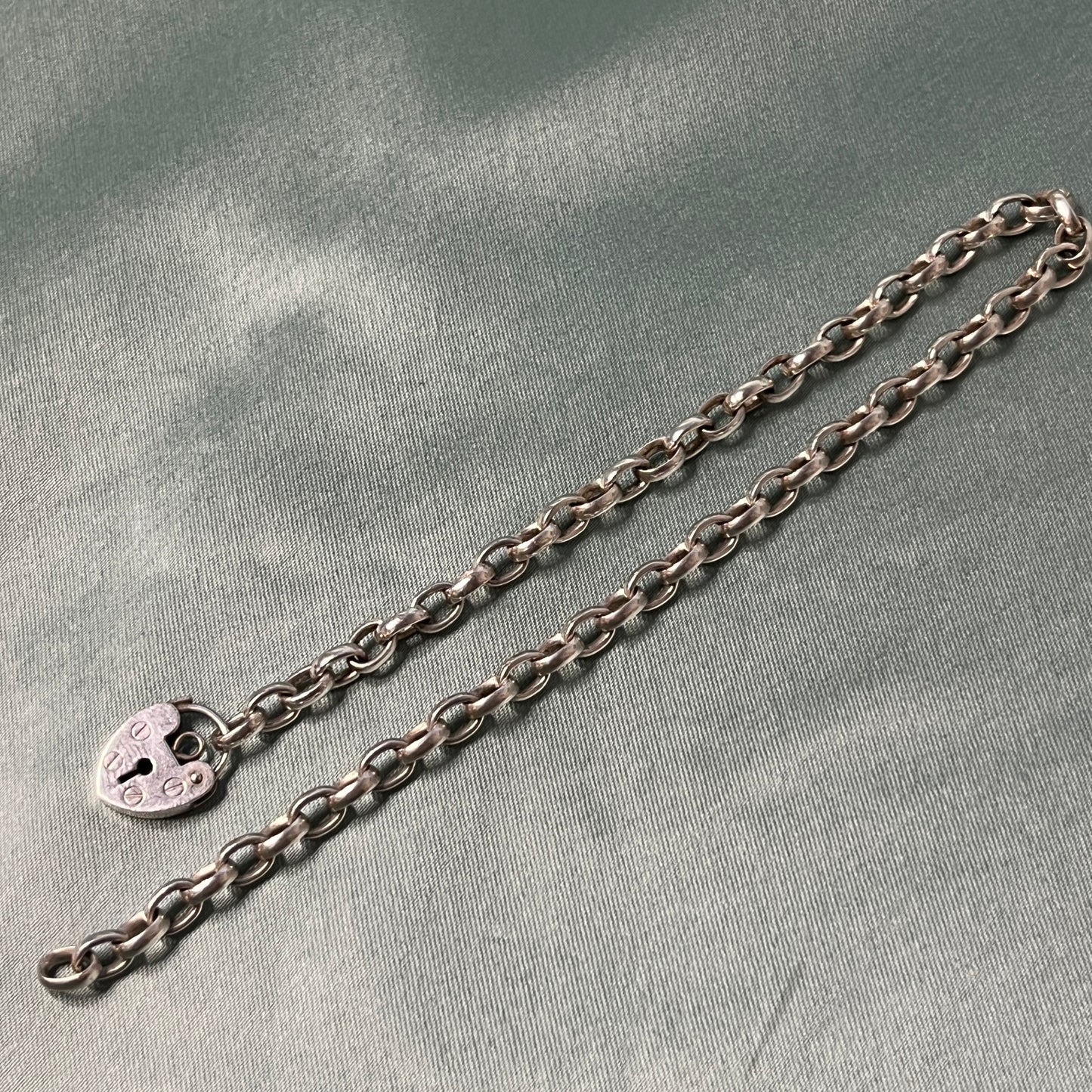 Silver Cable Chain Bracelet with Heart Padlock