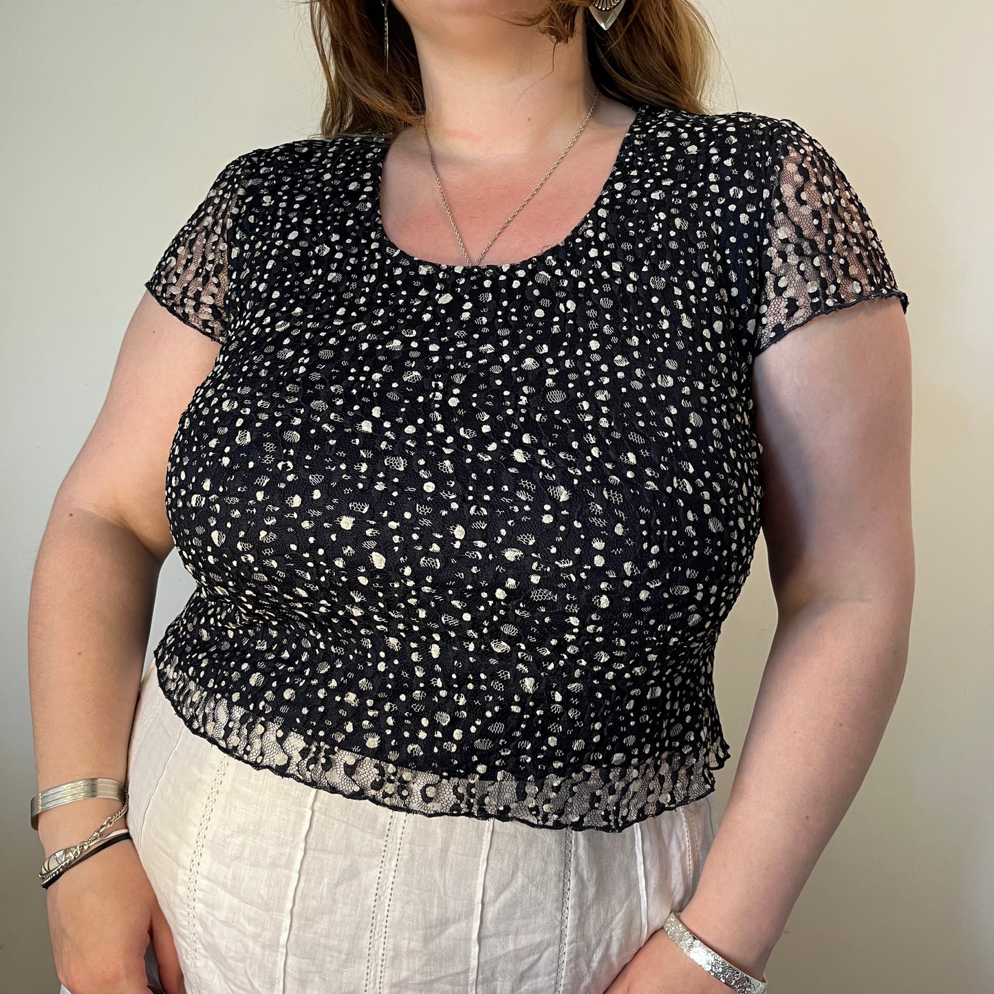 Vintage Crinkle Mesh Dot Tee – UK 18