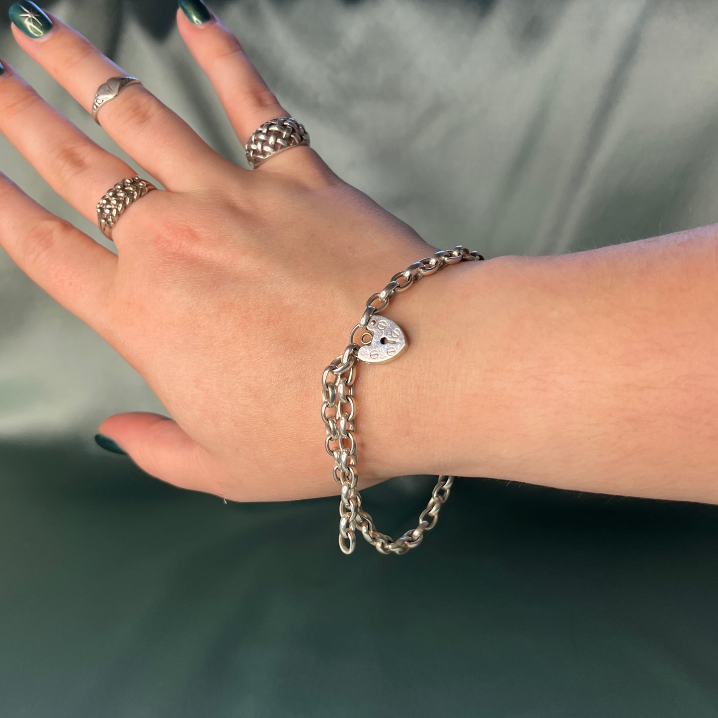 Silver Cable Chain Bracelet with Heart Padlock