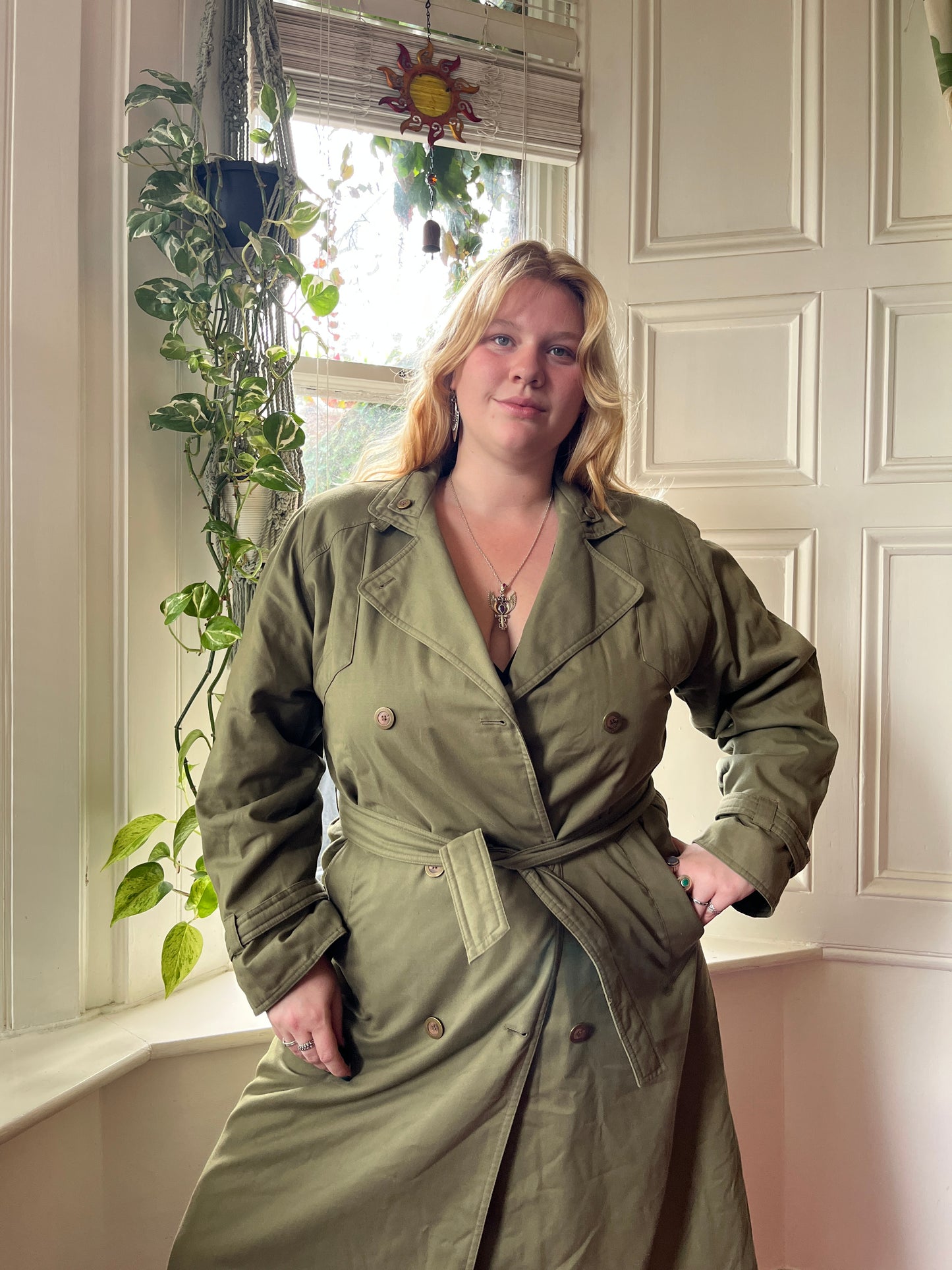 Vintage Olive Trench Coat - UK 20