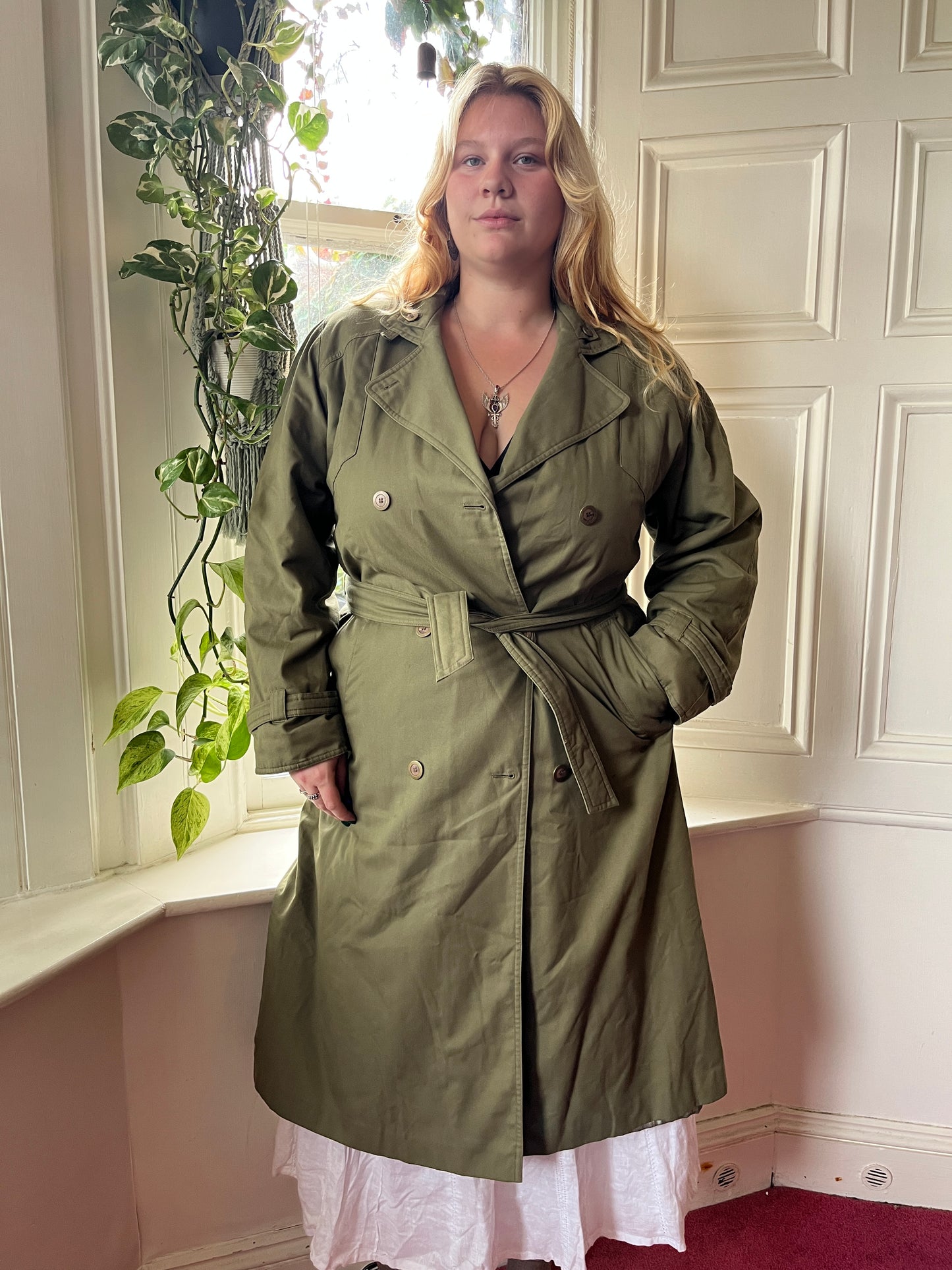 Vintage Olive Trench Coat - UK 20