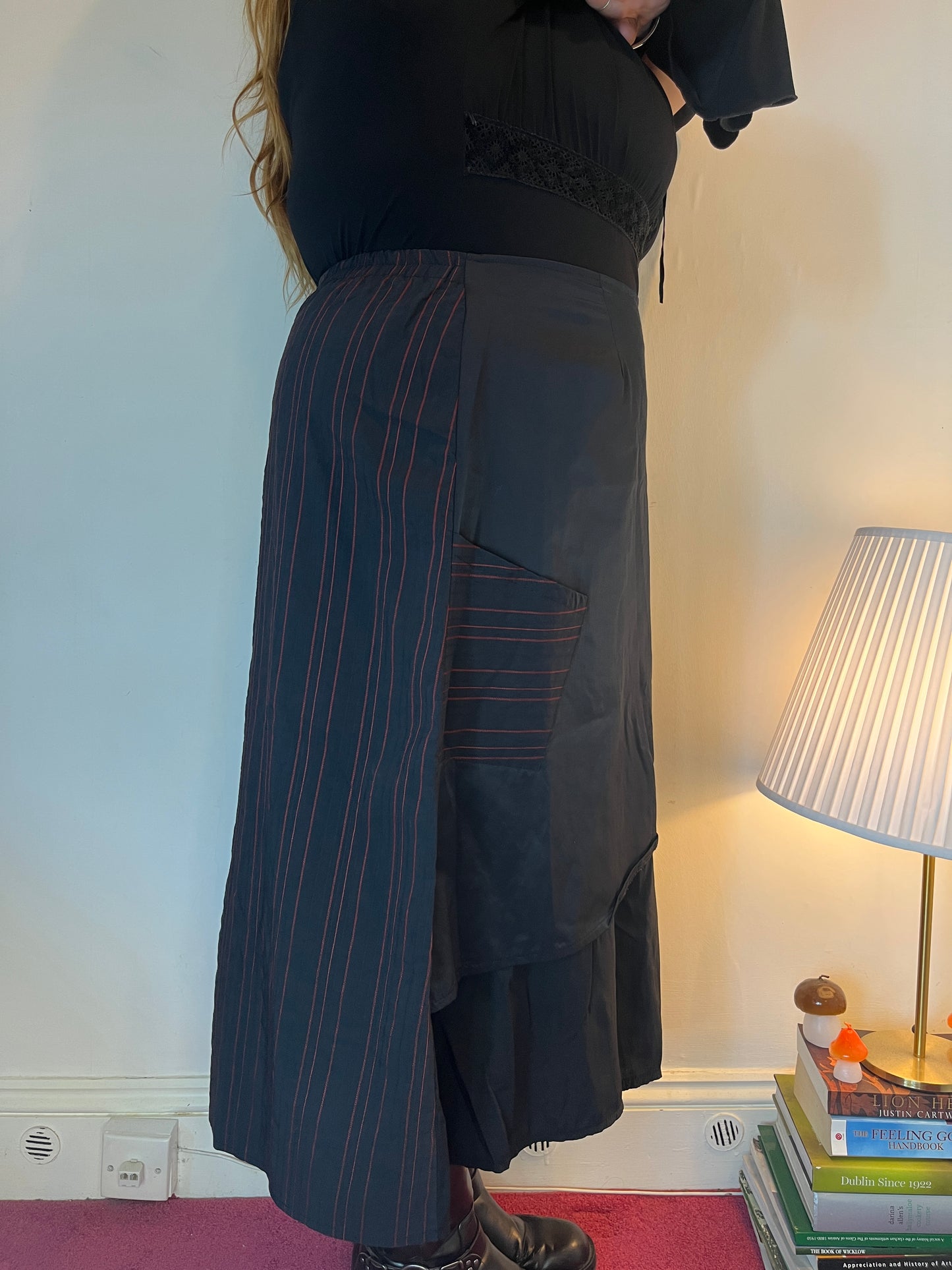 Vintage black and red pinstripe skirt