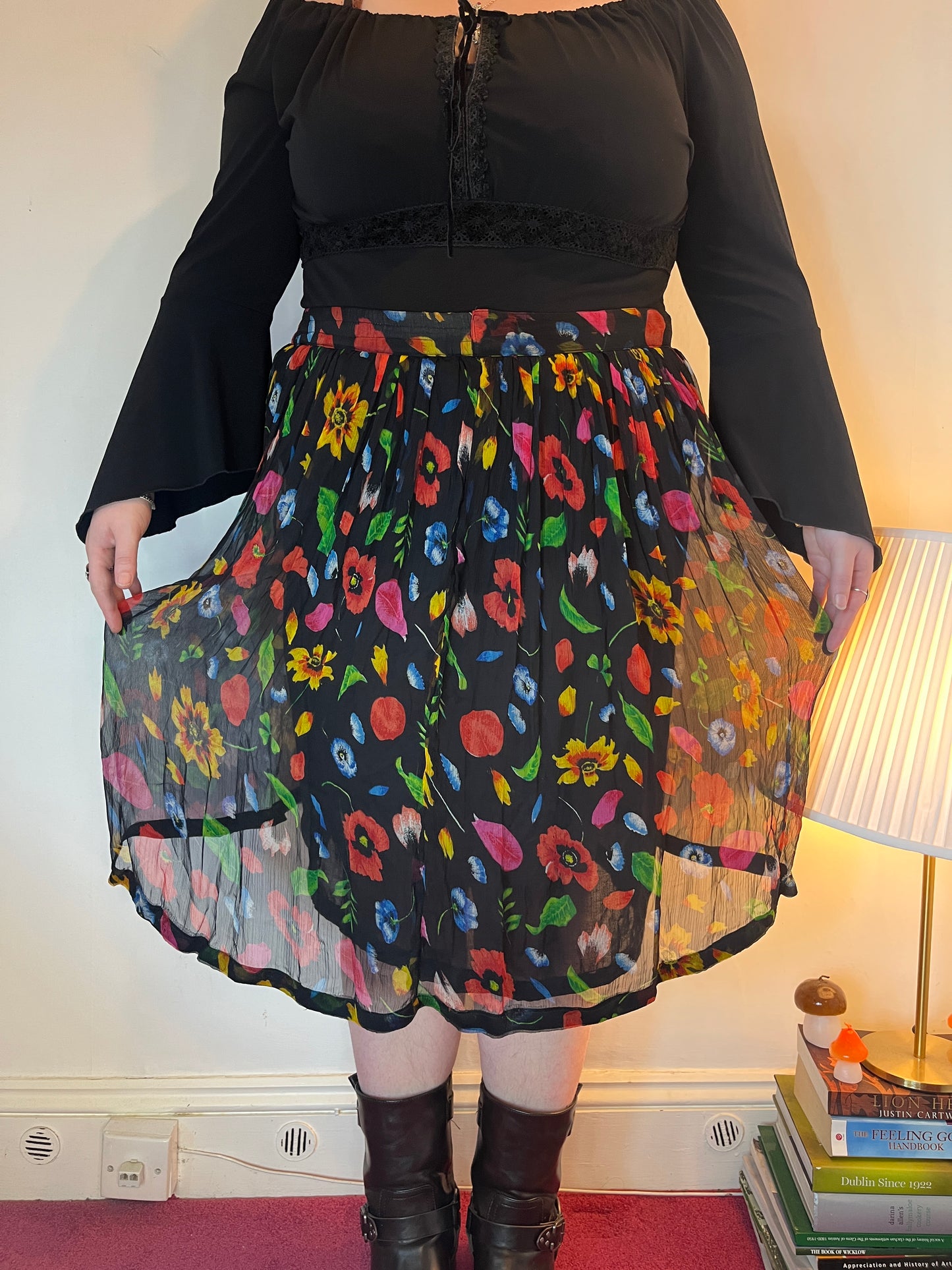 Vintage black multi coloured floral skirt