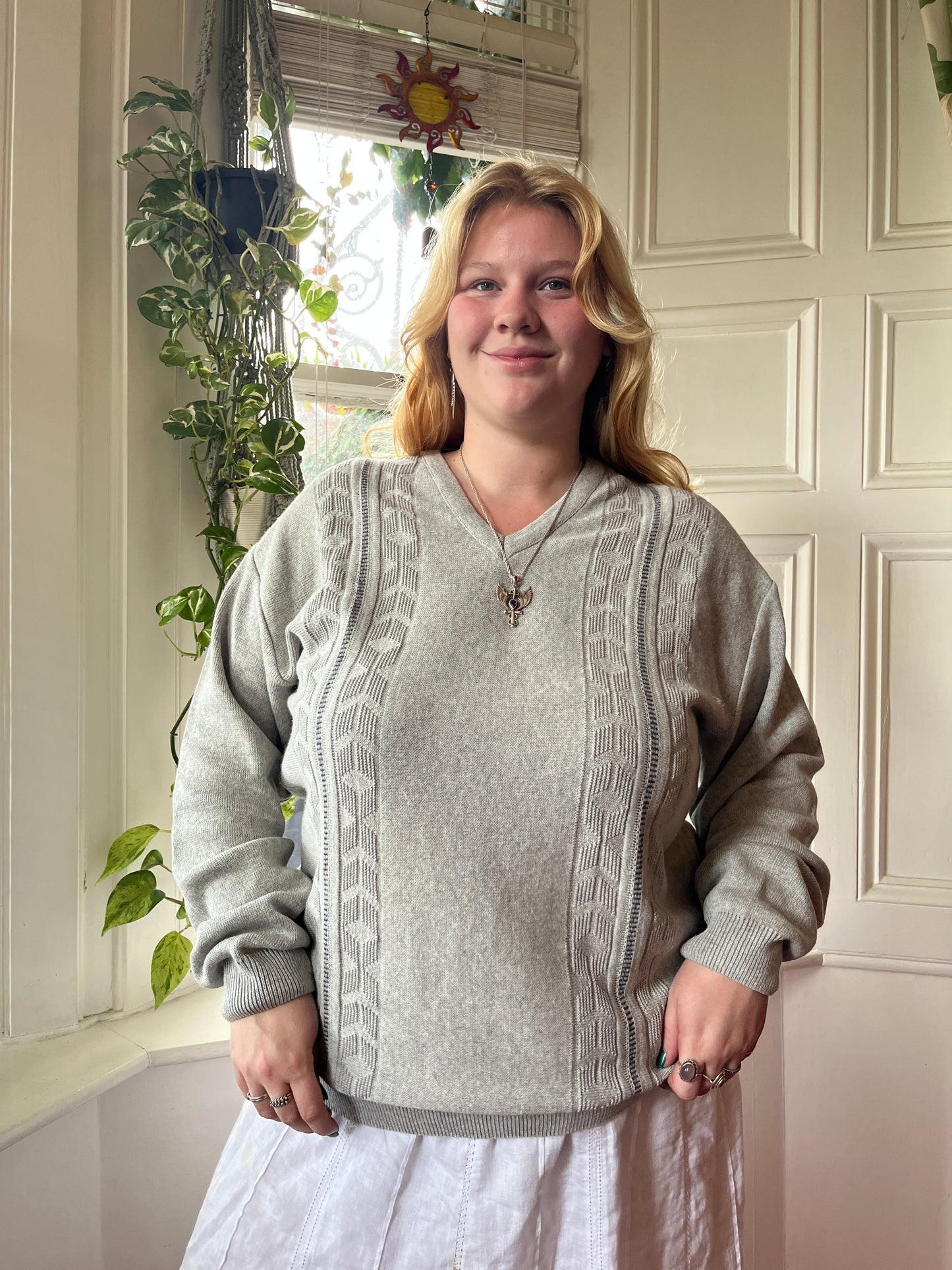Vintage Grey Cable Knit Jumper - UK 24