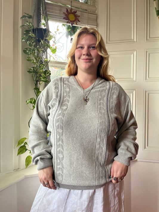 Vintage Grey Cable Knit Jumper - UK 24