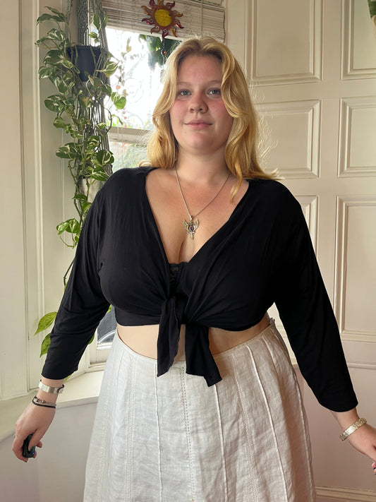 Vintage Black Tie Front Top - UK 24
