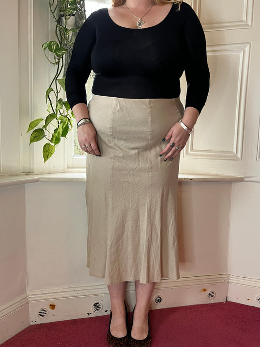 Vintage Beige Linen Maxi Skirt - UK 20