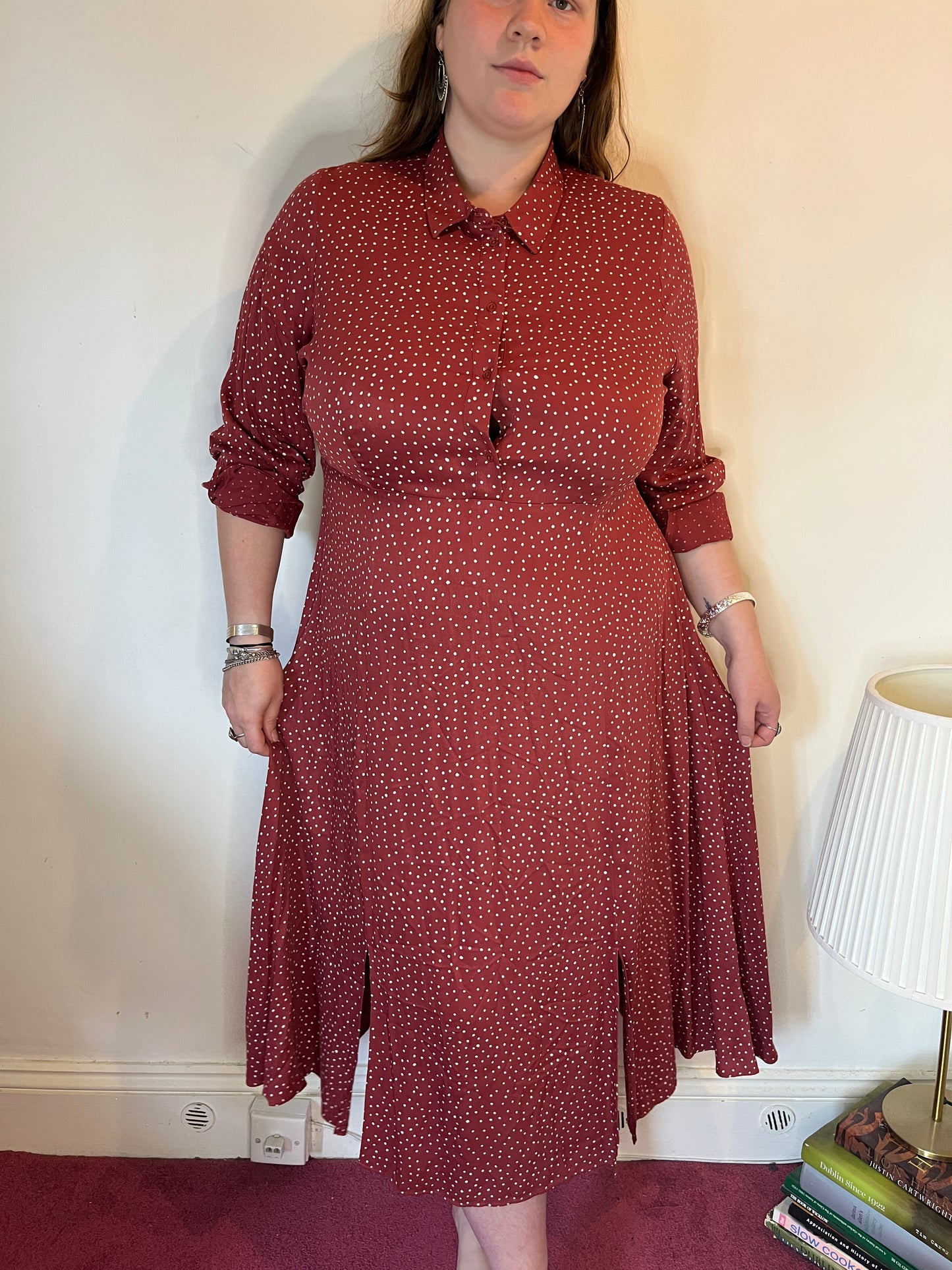 Rust Red Polka Dot Shirt Dress – UK 20