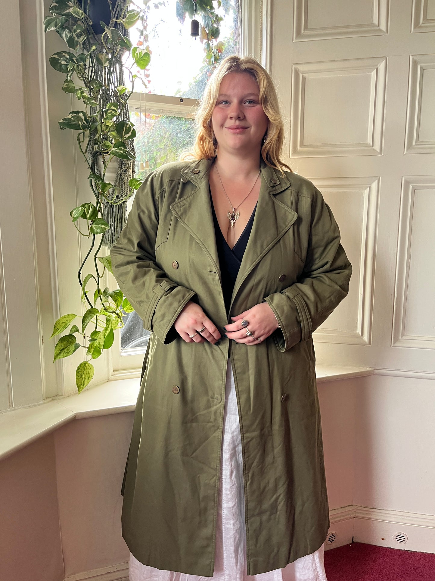 Vintage Olive Trench Coat - UK 20