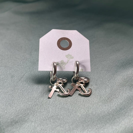 Silver Hoop Earrings With Faith, Hope and Charity Charms