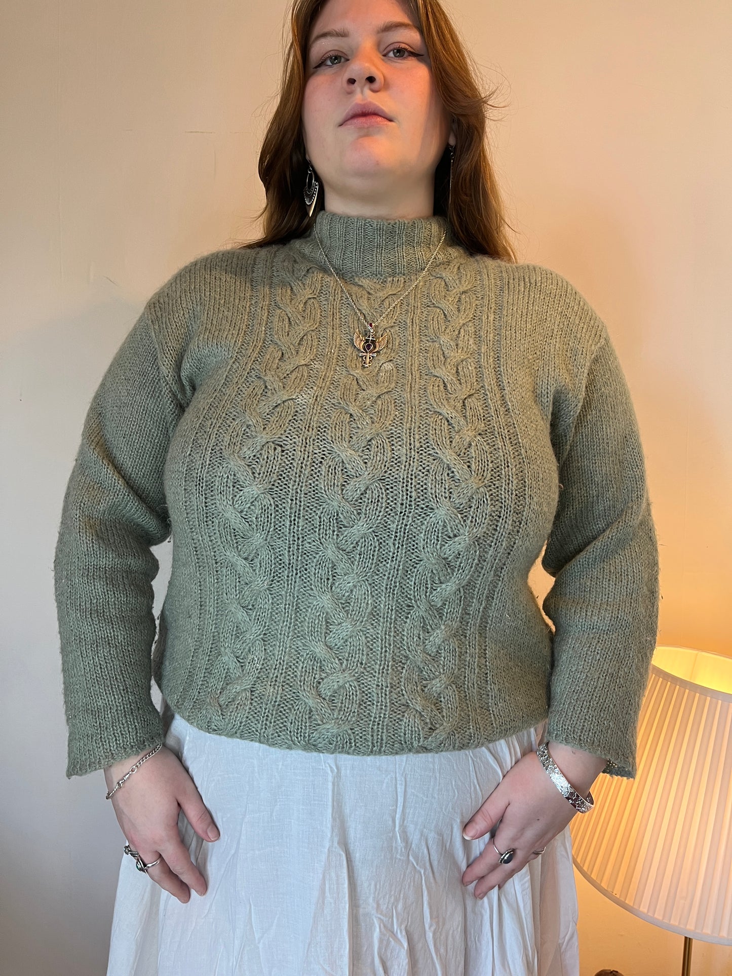 Vintage sage green wool knit jumper