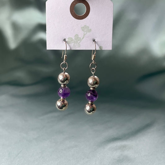 Silver Earrings With Amethyst Beads