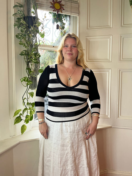Vintage Black and White Striped Top - UK 18