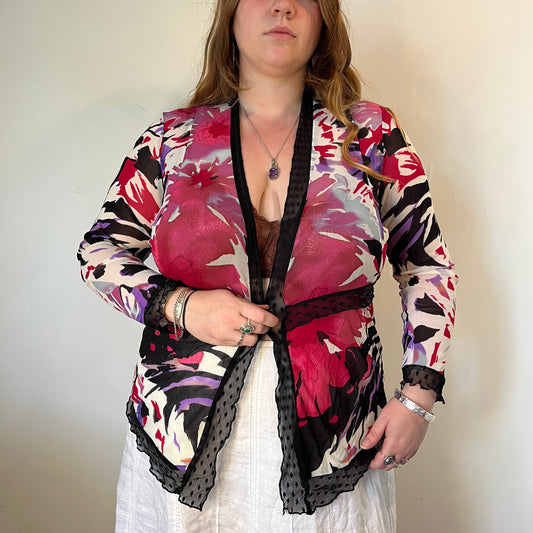 Sheer Floral Mesh Tie-Front Top – UK 18