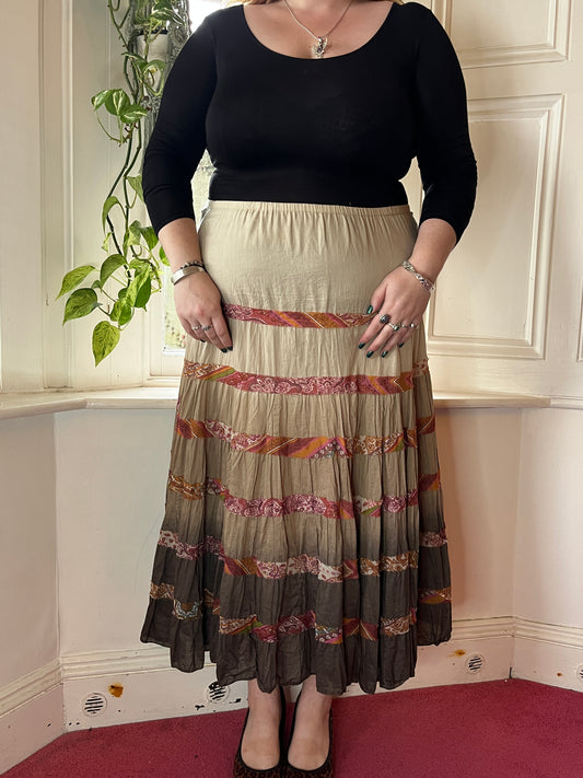 Vintage Brown Tiered Maxi Skirt - UK 24