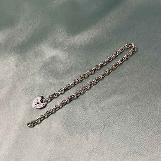 Silver Cable Chain Bracelet with Heart Padlock