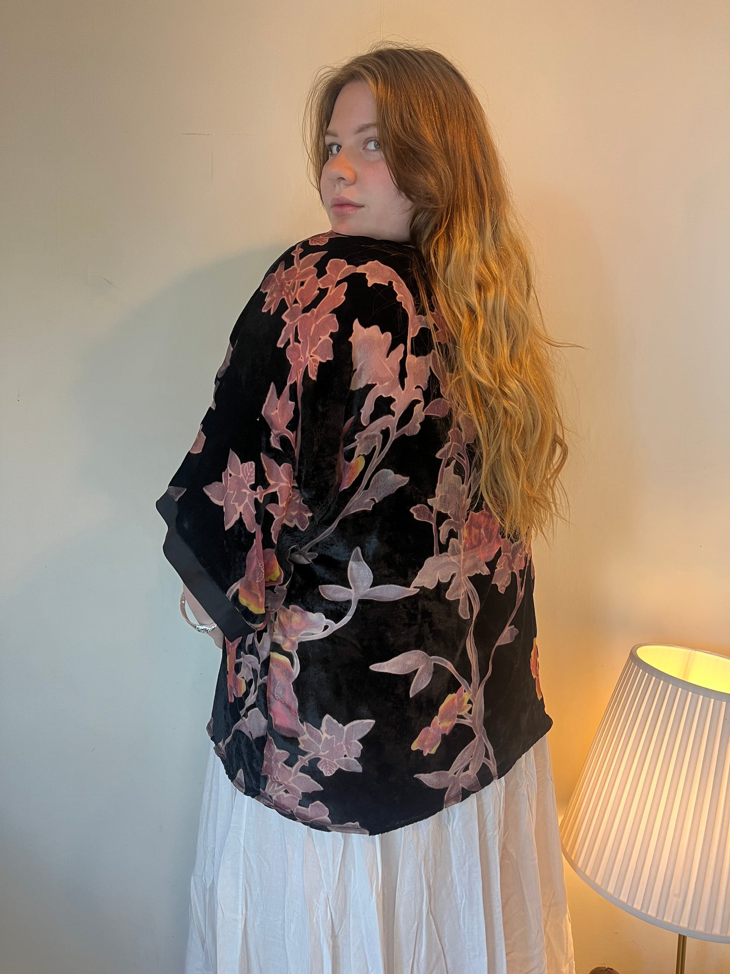 Vintage floral velvet kimono style cardigan