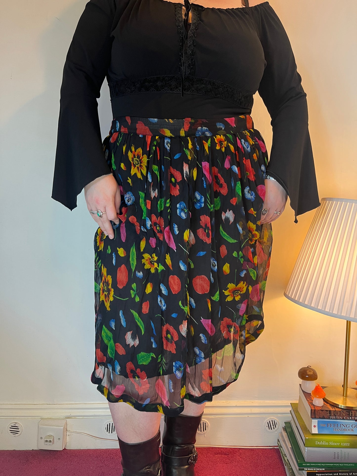 Vintage black multi coloured floral skirt