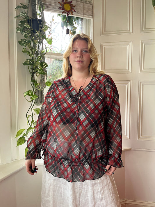 Vintage Sheer Plaid Blouse - UK 24