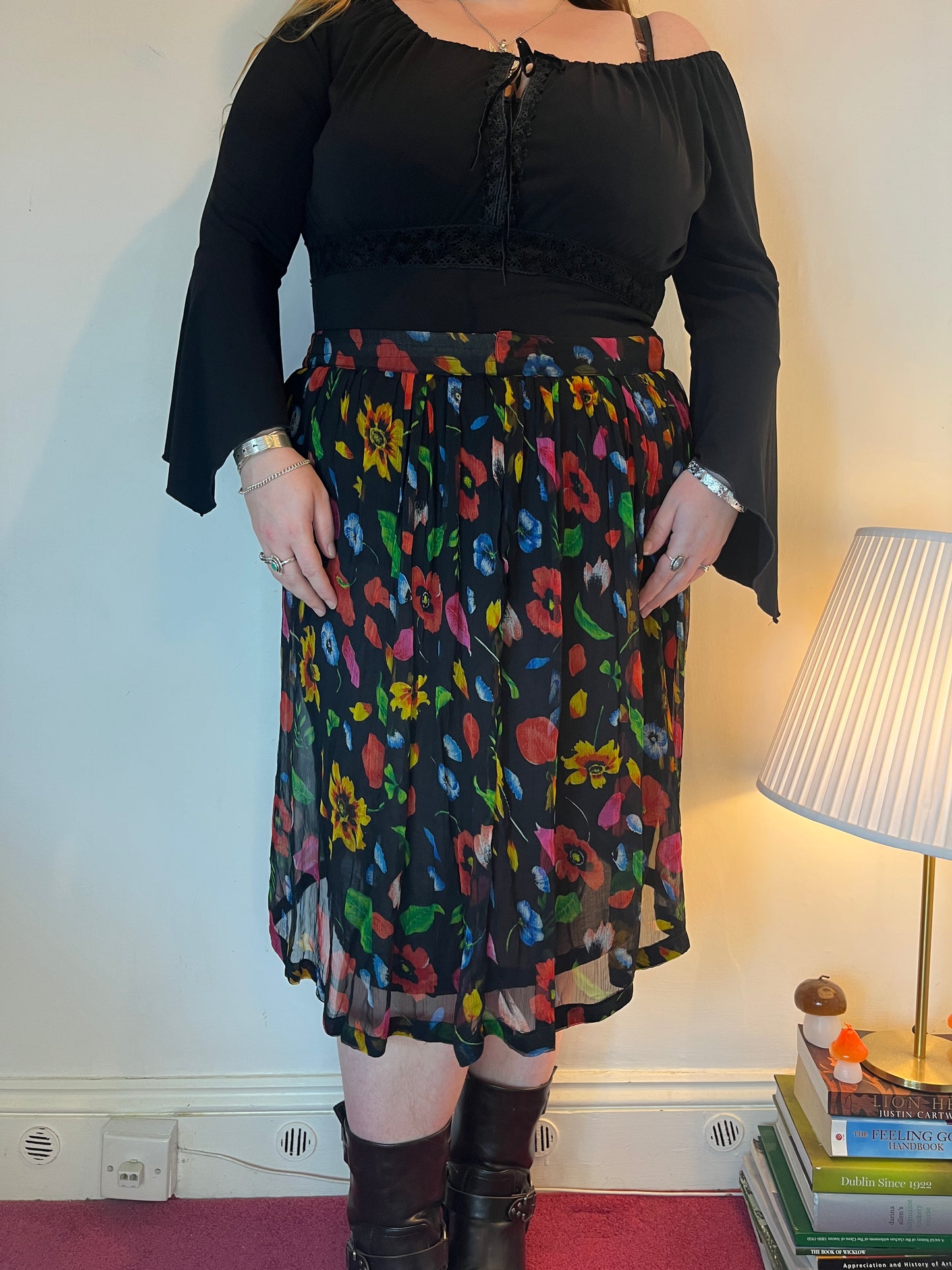 Vintage black multi coloured floral skirt