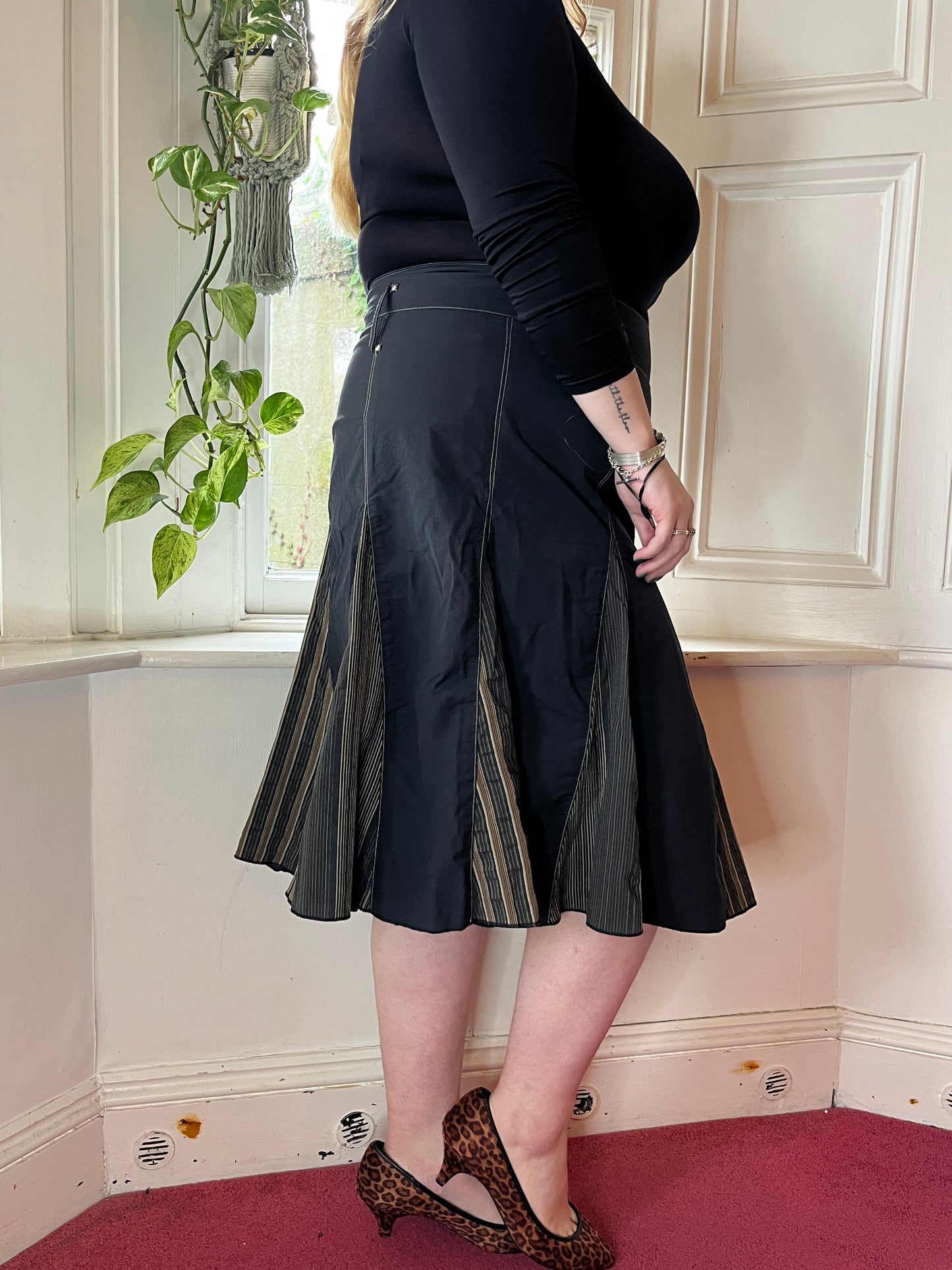 Vintage Black Panelled Midi Skirt - UK 20