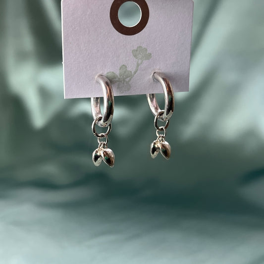 Silver Hoop Earrings With Heart Charms