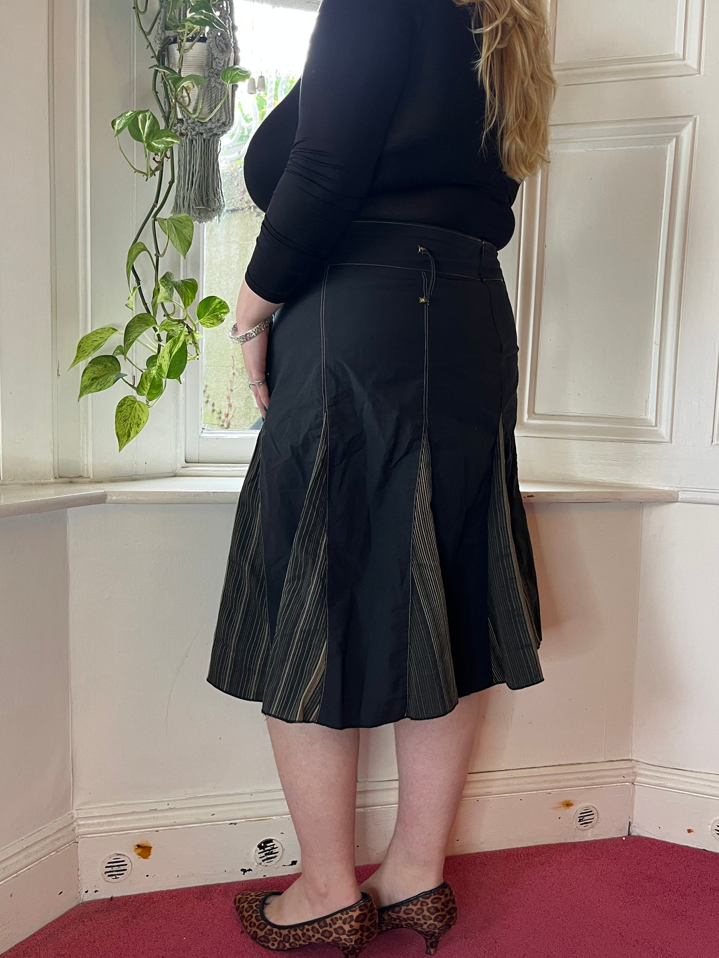 Vintage Black Panelled Midi Skirt - UK 20