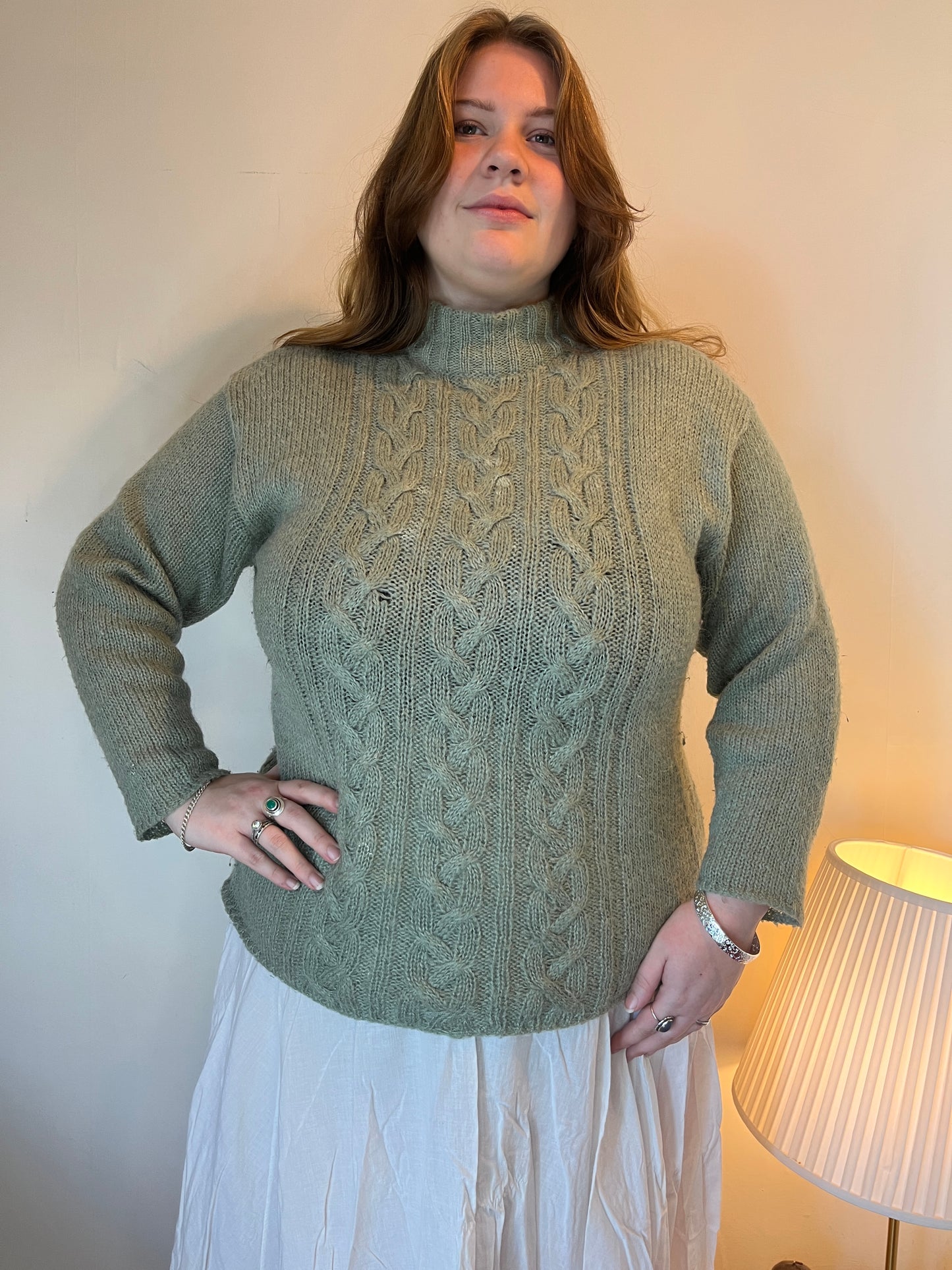 Vintage sage green wool knit jumper