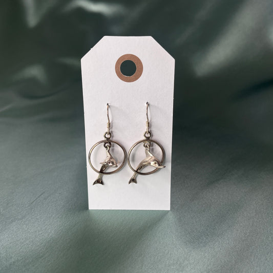 Silver Dolphin in Hoop Earrings