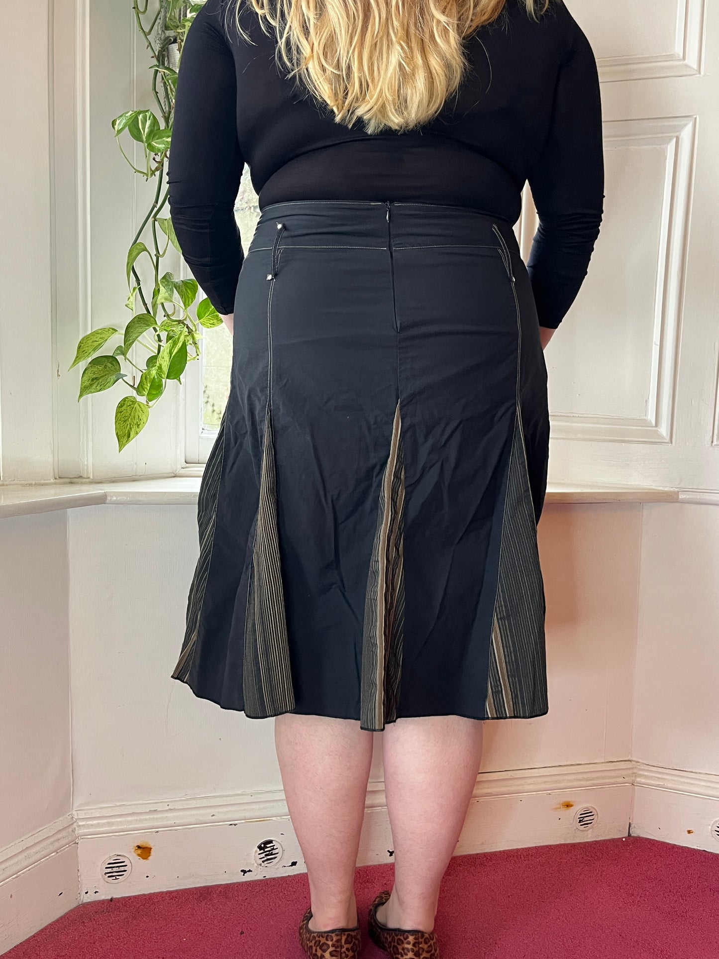 Vintage Black Panelled Midi Skirt - UK 20