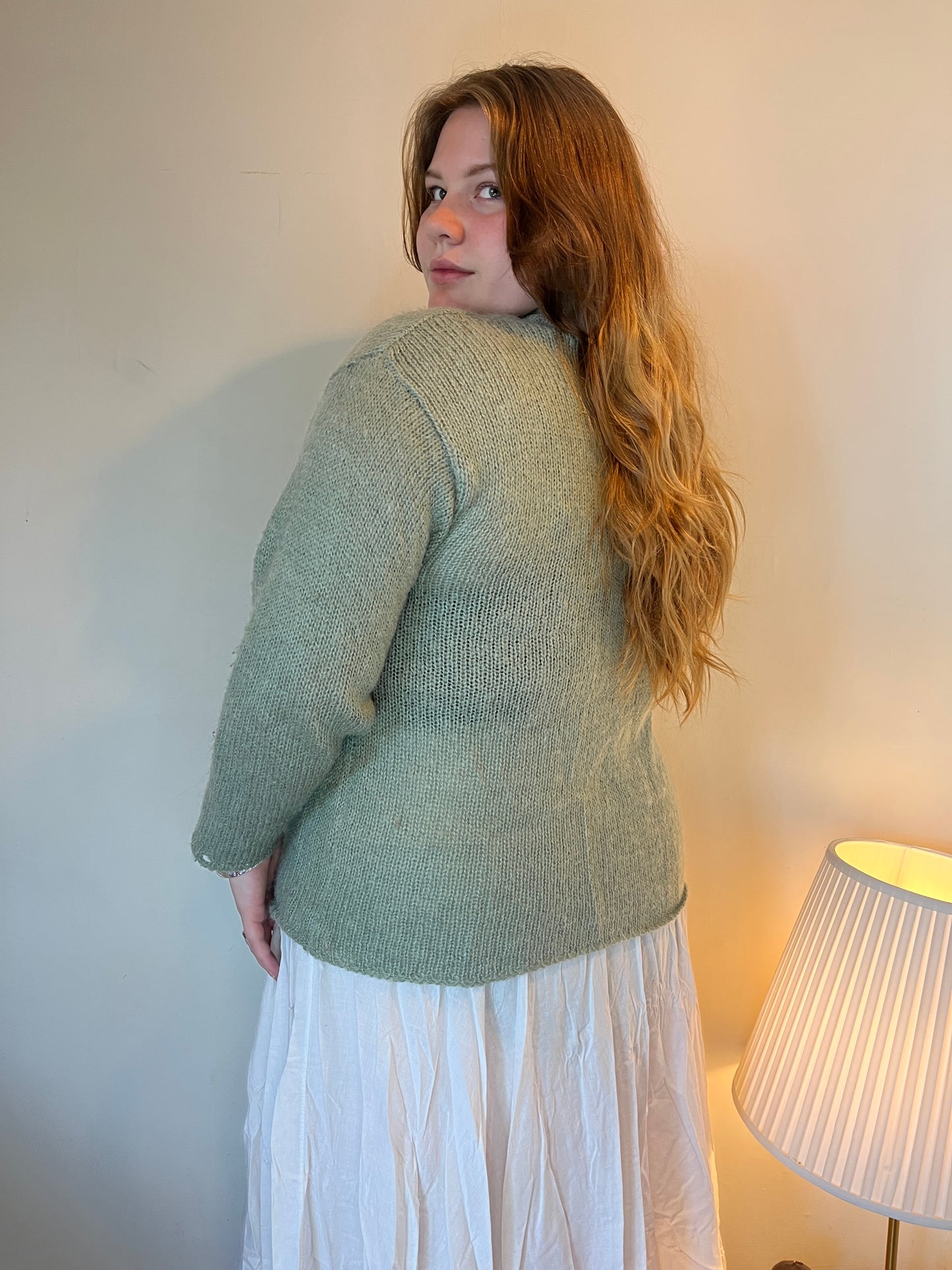 Vintage sage green wool knit jumper