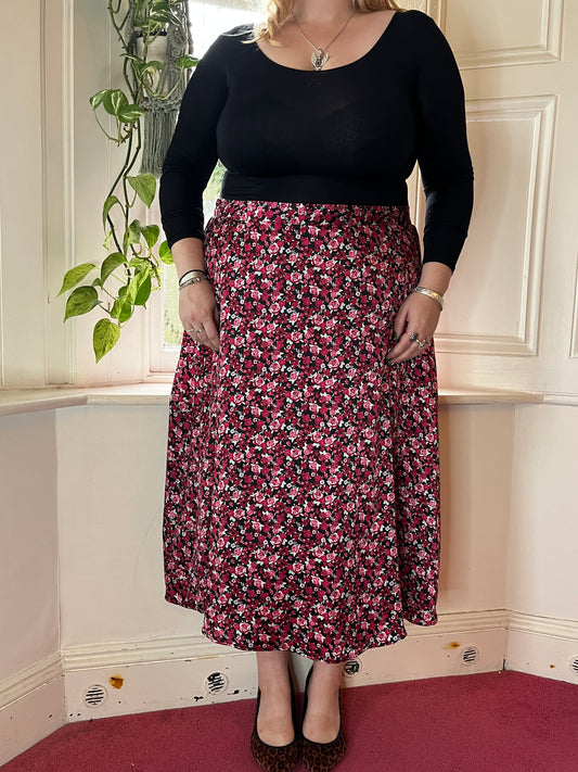Vintage Red Floral Maxi Skirt - UK 26