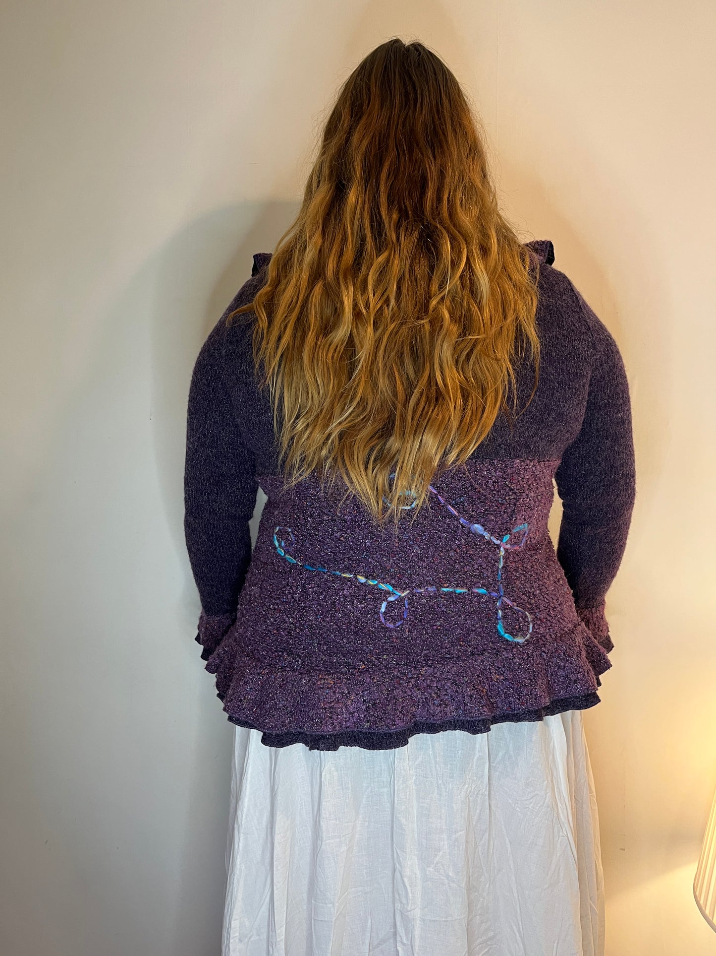 Vintage purple ruffled knit cardigan